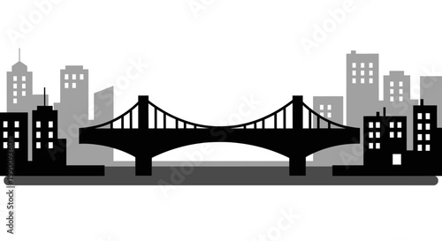 Minimalist Black Suspension Bridge Silhouette on White Background