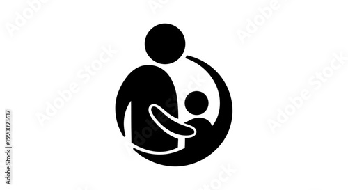 Black and White Icon of Parent Hugging Child Silhouette