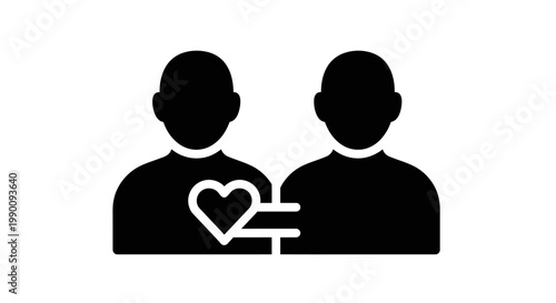 Black and White Icon of Person Connecting with Heart Symbol