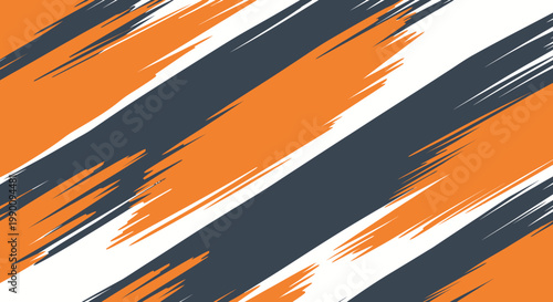 Vibrant orange and dark grey brushstrokes on white background