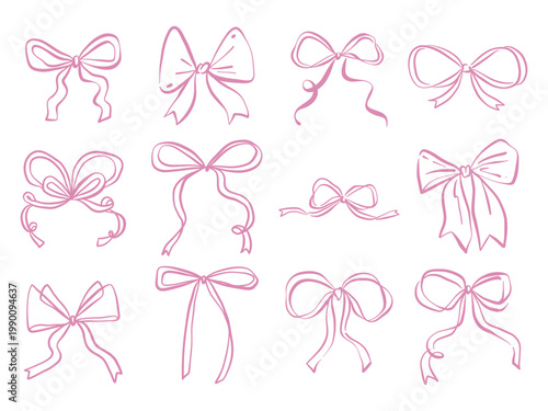 Hand Drawn Ribbon Bow Doodle Set Cute Outline Decorative Bow Vector Collection