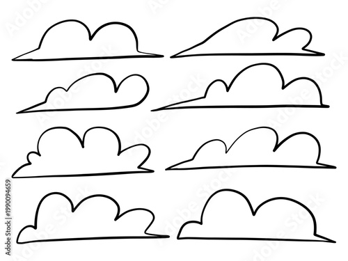 Cloud Outline Set Hand Drawn Sky Line Art Simple Cartoon Cloud Collection