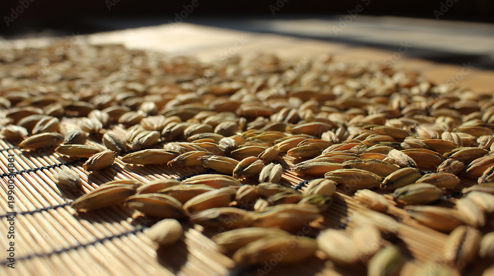 Obraz premium Dried grains spread on mat symbolizing global connectivity and communication