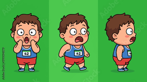 Cartoon Athlete in Shock - A Series of Surprised Expressions.
