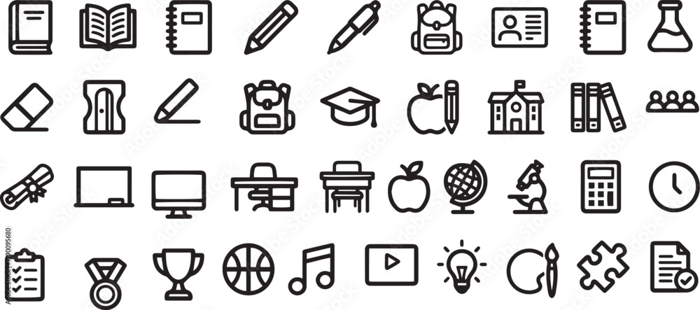 Fototapeta premium Education Icons Set with Learning Objects and Symbols
