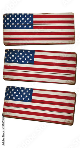 Distressed American Flags on Weathered Wood Panels Isolated Transparent Background
