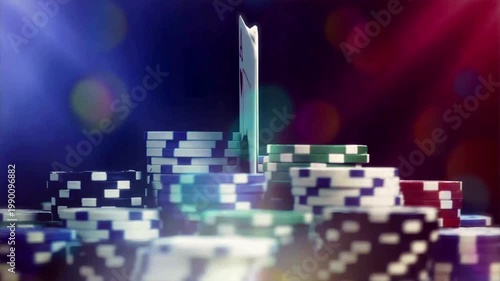 Four Aces and Casino Chips on Dark Bokeh Background