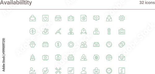 Availability UI icon set in minimal outline style for system status access control service readiness and digital interface design