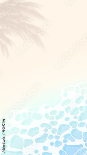 ヤシの葉の影と波の夏を感じる爽やかな縦長サイズのビーチの背景