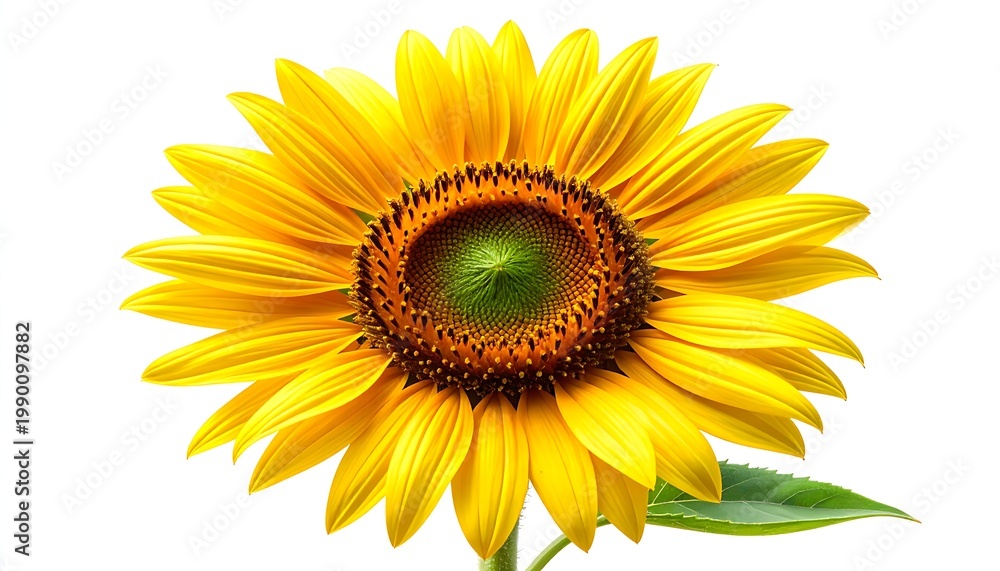 Fototapeta premium A bright yellow sunflower against a white background