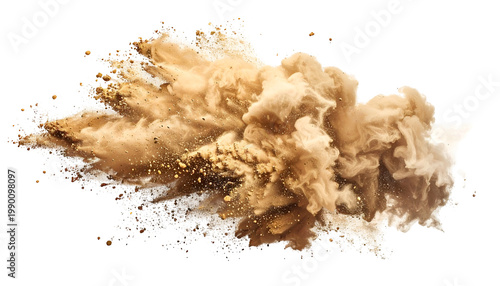 Explosion of Sand and Dust Particles Against a White Background Dynamic Motion