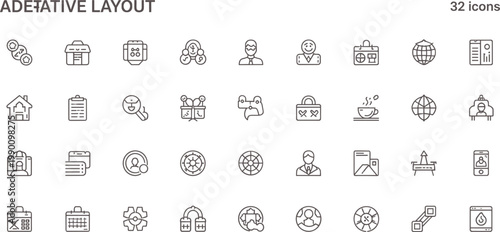 Adaptive layout UI icon set in minimal outline style for responsive design flexible interfaces and cross device application systems