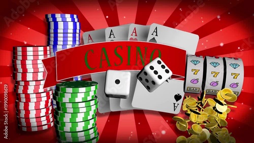 Vibrant Casino Animation with Playing Cards Dice and Poker Chips