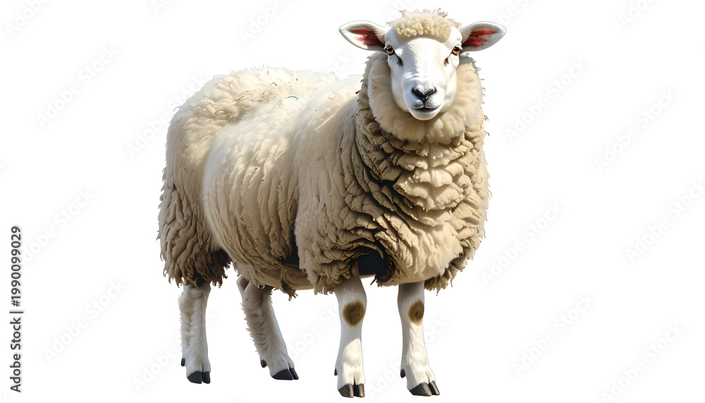 Fototapeta premium Fluffy White Sheep Isolated Transparent Background Realistic Photo