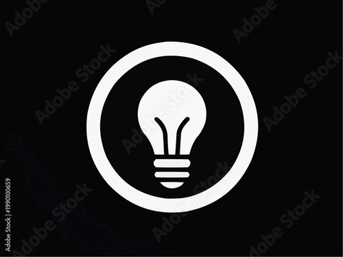 Light bulb icon on black background, minimalistic design, vector illustration, graphic element