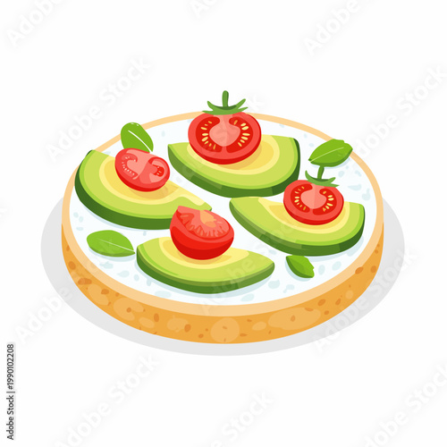 Delicious avocado and tomato toast illustration, a healthy and fresh breakfast or snack option.