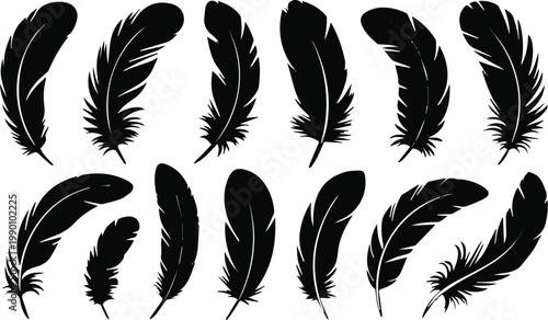 Feather silhouette set for tattoo flash and stencils
