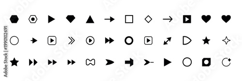 Bullet points icons set geometric shapes arrows stars hearts outline style minimal UI elements for apps websites infographics isolated vector design