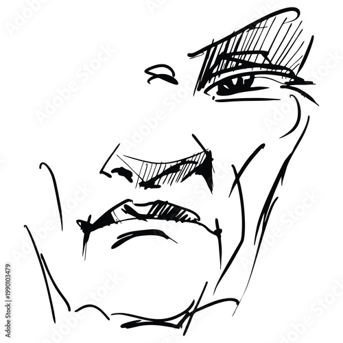 Man face. Sketch human head. Emotions