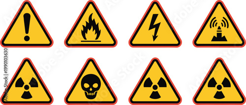 Warning signs and hazard symbols set