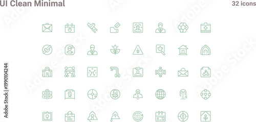 Clean minimal UI icon set in outline style for modern interfaces mobile apps web systems and digital product design use