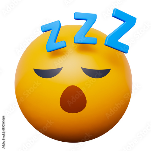 Realistic 3d rendered sleeping face emoji with zzz s on transparent background