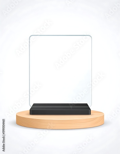 A glass rectangle on a wooden base