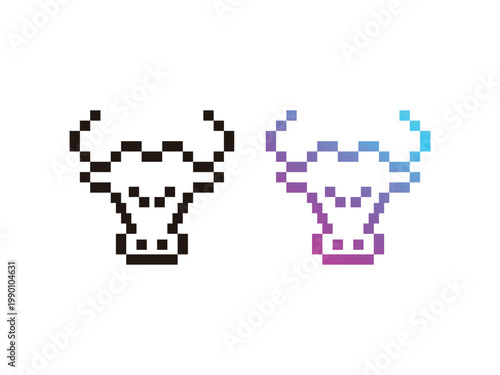 head bull pixel art design, toro head vector illustration, isolated on transparent background