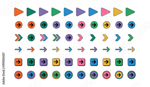 Color bullet points icons geometric shapes arrows circles squares minimal modern navigation elements for UI app websites and infographic presentation design
