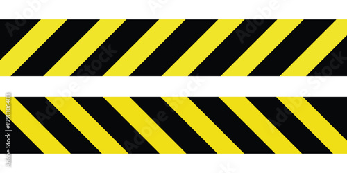 Hazard warning tape stripes yellow and black pattern background caution security barricade. Construction warning barrier element for signage, banners, posters and web design. Vector illustration. 