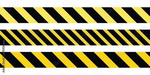 Set of danger and construction tapes black and yellow warning stripes . Art design line of crime places. Construction warning sign. Abstract concept graphic design element. Vector illustration. 