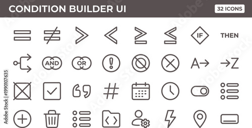 Condition Builder UI Icon Set Outline Style with Logic Operators Rules Filters and Workflow Configuration Tools for Apps