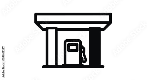 Gas station building with fuel pump