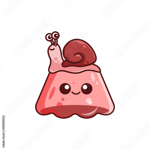Cute Snail on Pudding Character Illustration