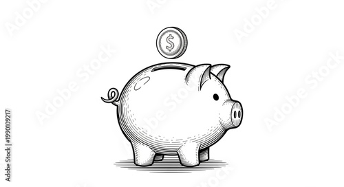 Piggy Bank Illustration with Coin Saving Money Concept.