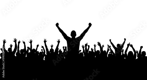 Silhouette of a cheering crowd leader.