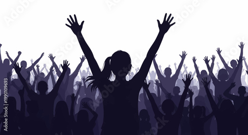 Silhouette of a woman with raised hands.