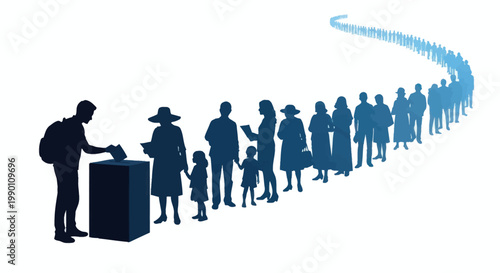 People waiting in line silhouettes.