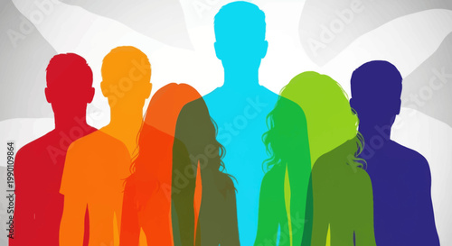 Diverse group of people silhouettes standing.