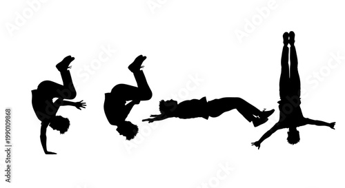 People doing acrobatic flips and poses.