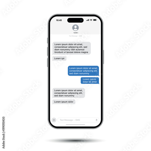 Smartphone mockup with text message interface and chat bubbles