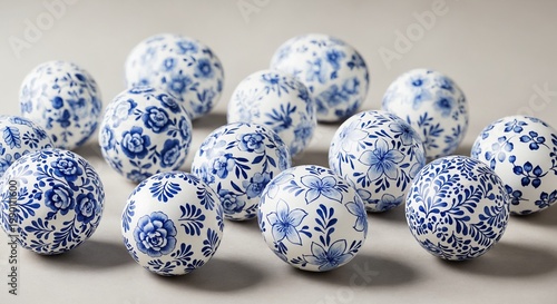 Decorative floral blue porcelain balls, traditional design