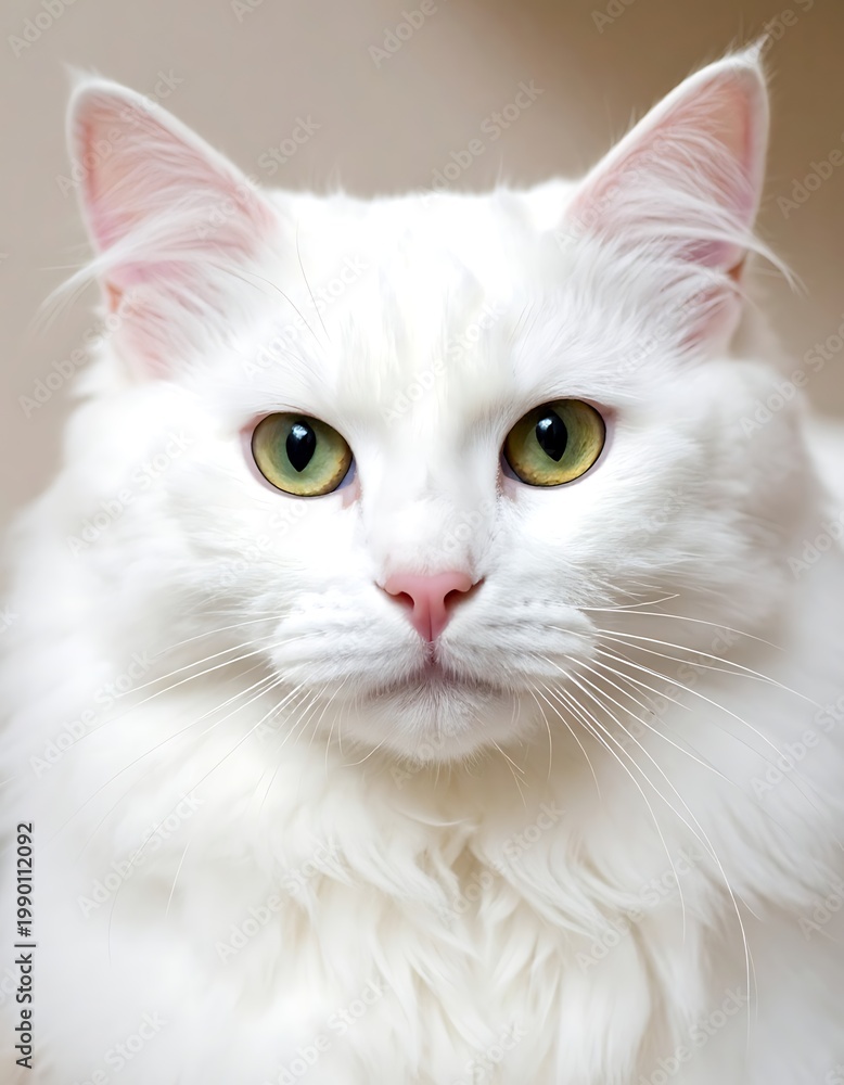 Fototapeta premium A white cat with green eyes