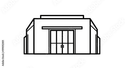 Modern Building Facade with Glass Doors and Geometric Lines.