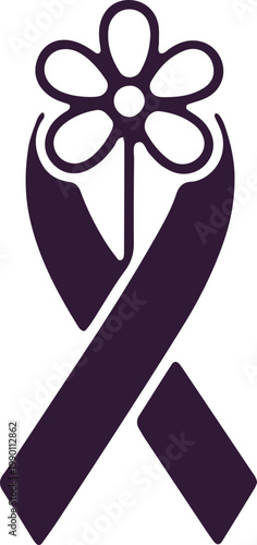 Awareness ribbon with flower on top, symbol of support and hope, charity, cause.