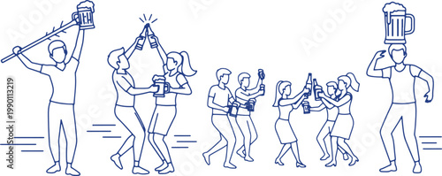 Group of friends toasting with beer, enjoying a festive party and good cheer.