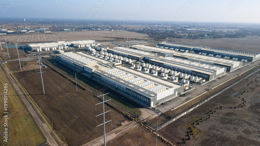 Obraz premium Large data center campus expanding across rural land