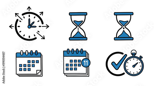 Collection of time and calendar icons representing scheduling and deadlines.