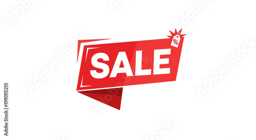 Bold red sale label design isolated on white background for promotions