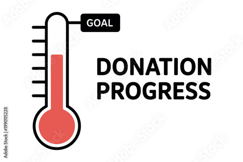 Donation progress thermometer reaching goal fundraising bar indicator showing charity progress completion symbol vector illustration for campaign design